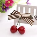 Kawaii Japanese cherry hair clip with striped ribbon bow for girls and cosplay outfits - Coffee Striped