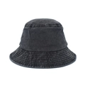 Detail of washed cotton bucket hat with parallel stitching and metal ventilation eyelets - M / Black