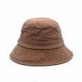 Close-up of brown washed cotton bucket hat showing reinforced stitching and metal eyelets - M / Khaki