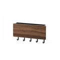 Walnut finish wall-mounted wooden key holder with five black hooks and mail slot - Black