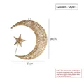 Decorazione appesa luna e stella in metallo glitterato dorato, dimensioni 30cm x 27cm - 30cm Oro