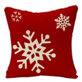 Detail showing red linen pillowcase with white snowflake patterns and fabric texture - 45cmx45cm / Linen / Red Snowflake