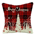 Détail de la taie d'oreiller en lin à carreaux rouges et noirs motif Merry Christmas - 45cmx45cm / Latex / Scène de Noël à carreaux rouge noir