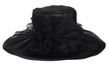 Elegant black organza sun hat for women featuring a large decorative side flower - M (56-60cm) / Black