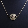 Men's gold skull pendant necklace with red gem eyes and sparkling crystal halo - Skull Style 1 Gold