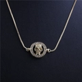 Halloween gold necklace with cubic zirconia skull pendant and polished box chain - Skull Style 4 Gold