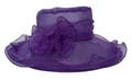 Detail of purple organza sun hat with multi-layered flower decoration and mesh texture - M (56-60cm) / Purple