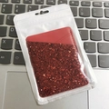 Adhesive PU leather phone card holder in red glitter finish for back of smartphone - Coarse Glitter Red F