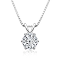 Macro view of S925 sterling silver six-prong moissanite pendant on box chain - Classic 6-Prong White Gold 2ct