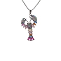 Fashionable silver necklace with micro-pave colorful zircon lobster-shaped pendant - White Gold