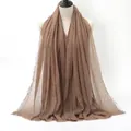 Lightweight dark brown crinkled cotton scarf for women featuring raw frayed edges - Dark Brown