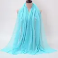 Light blue crinkle cotton scarf with fringe edges displayed on a clothing mannequin - Light Blue (26#) / 180x90cm