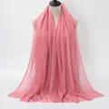 Wrinkled cotton solid color scarf in dusty pink with raw frayed edges for women - Lotus root pink