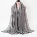 Lightweight mid-grey crinkle cotton linen scarf with frayed edges displayed on a mannequin - Medium Grey (28#) / 180x90cm