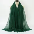 Solid deep green wrinkled cotton scarf featuring rustic frayed edges for a casual look - Deep Green (19#) / 180x90cm