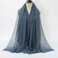 Solid grey blue pleated cotton scarf with frayed edges shown on a mannequin bust - Grey Blue