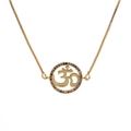 Gold plated OM symbol necklace with colorful zircon stones on white background - 3D OM Symbol
