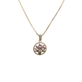 Detail von buntem Zirkonia Lebensbaum Anhänger an einer goldenen Halskette für Damen - Baum 2 / Gold