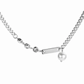 Unisex silver cuban chain necklace with rectangular pendant, crystals and pearl drop - Chain Length 45cm / Silver