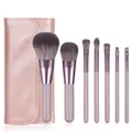 7-piece mini makeup brush set in lavender purple with a rose gold metallic travel case - 7Pcs with Bag / Classic Purple