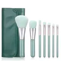 7pcs mini makeup brush set with green bristles and matching leather storage pouch - 7Pcs with Bag / Mint Green