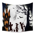 Bohemian Halloween wall tapestry with haunted castle, full moon and pumpkin silhouette - WSJ10-Black White Orange Castle Silhouette / 73X95CM (Brushed Fabric)