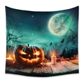Bohemian Halloween tapestry featuring a glowing Jack-o'-lantern and teal forest scene - WSJ04-Glowing Pumpkin Candle Forest / 73X95CM (Brushed Fabric)