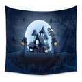 Halloween tapestry with haunted castle, full moon, and ghost in dark blue night scenery - WSJ01-Dark Blue Ghost Castle / 73X95CM (Brushed Fabric)