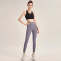Leggings da yoga lilla a vita alta e reggiseno sportivo nero per il fitness - S / Blu grigio