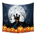 Halloween tapestry with pumpkin lanterns and castle design for room wall decoration - WSJ09-Dark Castle Pumpkin Tombstone / 73X95CM (Brushed Fabric)