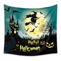 Bohemian Halloween tapestry with witch and pumpkin silhouette on blue aurora background - WSJ11-Teal Aurora Witch Silhouette / 73X95CM (Brushed Fabric)