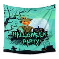 Bohemian Halloween party tapestry with scarecrow and moon on a teal background - WSJ12-Teal Pumpkin Head Scarecrow / 73X95CM (Brushed Fabric)