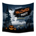 Halloween tapestry with pumpkin, gothic castle and full moon in blue and orange theme - WSJ22-Blue Black Orange Pumpkin Castle / 73X95CM (Brushed Fabric)