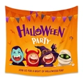 Halloween Party tapestry with cartoon vampire and witch characters on orange background - WSJ21-Q Version Cartoon Halloween Figures / 73X95CM (Brushed Fabric)