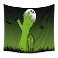 Bohemian Halloween wall tapestry featuring green zombie hands and spooky graveyard design - WSJ26-Green Zombie Hand Tombstone / 73X95CM (Brushed Fabric)