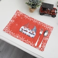 Mantel individual rojo navideño con estampado de gnomo y borde de copos para decoración - Gnomo de Navidad Rojo