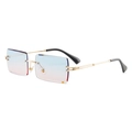 Square rimless sunglasses with blue to pink gradient lenses and gold metal frames - Gold Frame Blue Pink