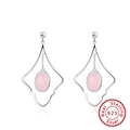 925 sterling silver drop earrings featuring hollow geometric frame and pink oval stone - Pink Oval Pendant / Pink Palace Geometric (SE236)