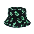 Cappello da pescatore reversibile con palme neon e fenicotteri su tela nera - M (56-58cm) / Cappello Nero Foglie Verdi