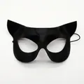 Sleek black faux leather cat ear mask for Halloween cosplay with elastic band - Black Cat Composite Mask