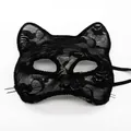 Sexy black lace cat mask with fox ears and gemstone nose for Halloween cosplay costumes - Trending Black Lace Cat Mask
