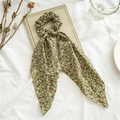 Elastico per capelli floreale verde con nastri e motivo di fiori arancioni su fondo bianco - Fiori Verdi