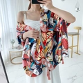 Ethnic cotton linen shawl scarf with Japanese print and pink tassels on white dress - 180cm / Japanese Figure Pink Tassel Style (L264)
