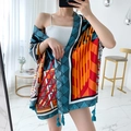 National style cotton linen shawl with geometric patterns and fringe in vibrant colors - 180cm / Multicolor Geometric Art Tassel Style (L267)