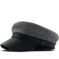 Dettaglio del cappello baker boy in lana a quadri con visiera in pelle nera - M (56-58cm) / Nero