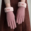 Pink thermal wool gloves with plush cuffs and touch screen function for winter - 0302 Pink