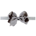 Elastic silver headband with large grey grosgrain bow for girls and infants - 23-Silver Grey