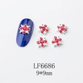 Détail de bijoux d'ongles en forme de fleurs 3D avec strass rouges et base argentée - Style Fleur 3D Pierre Rouge Argentée (6686)