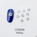 Détails de bijoux d'ongles fleurs argentées 6x6mm avec perles sur faux ongles bleus - Style Fleur Perle Ajourée Argentée (6698)