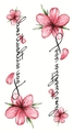 Adesivo per tatuaggi con fiori di ciliegio rosa e design artistico in corsivo nero - Stile Firma Artistica Ciliegio (LY427)